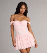 Romance Language Off-The-Shoulder Lace Mini Dress
