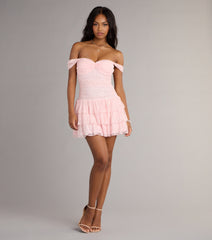 Romance Language Off-The-Shoulder Lace Mini Dress