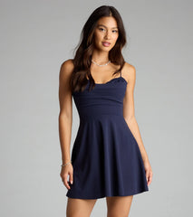 Sultry Glow Sequin Lace Trim Skater Dress