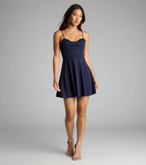 Sultry Glow Sequin Lace Trim Skater Dress