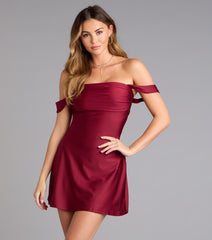 Classics Lover Off-The-Shoulder Satin A-Line Mini Dress