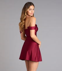 Classics Lover Off-The-Shoulder Satin A-Line Mini Dress