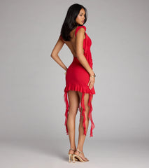 Stop And Stun Rosette Ruffle Mini Dress