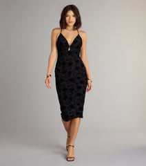 Velvet Allure Floral Burnout Midi Dress