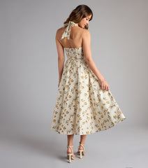 Set For Spring Halter Corset Floral Midi Dress