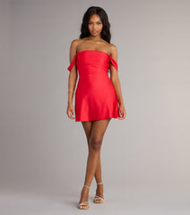 Classics Lover Off-The-Shoulder Satin A-Line Mini Dress