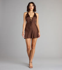 Laced Up Luxe Satin Halter Mini Dress