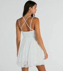 Icing On The Cake V-Neck Lace Skater Dress
