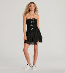 Prettiest Pick Strapless Bow A-Line Mini Dress