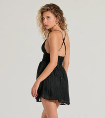 All About Her V-Neck Bow Lace Skater Dress