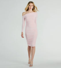 Dinner Date Off-The-Shoulder Long Sleeve Midi Dress