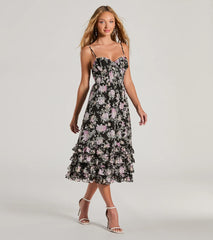 Elevated Occasion Sweetheart Floral A-Line Midi Dress