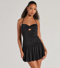 Flirty Flair Ruched Drop Waist Skater Dress