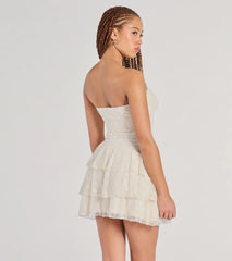 Lovely Nights Strapless Lace Ruffle Skater Dress