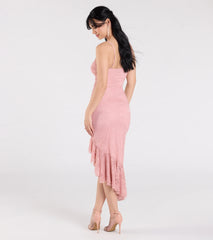 Enchanted Moment Floral Ruffled Lace Midi Dress