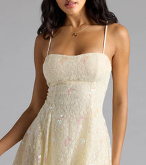 Whimsical Sparkle Butterfly Sequin Lace-Up Skater Dress