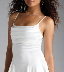 True Perfection Pleated Satin Skater Dress