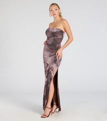 Major Energy Strapless Floral Mesh Maxi Dress