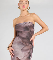 Major Energy Strapless Floral Mesh Maxi Dress