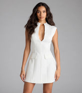 Chic Status Plunge V-Neck Crepe Mini Dress