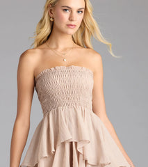 Breezy As Can Be Strapless Ruffled Midi Dress
