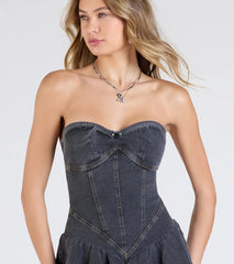 Uniquely Darling Strapless Pleat Skater Denim Mini Dress