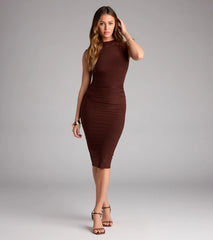 Dinner Downtown Sleeveless Ruched Midi Dress