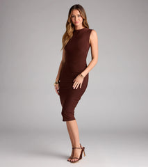 Dinner Downtown Sleeveless Ruched Midi Dress