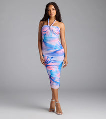 Captivated In Floral Halter Bodycon Midi Dress