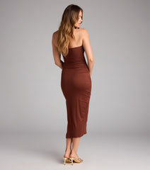 Casually Sultry Strapless Bodycon Midi Dress