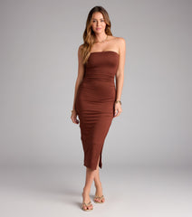 Casually Sultry Strapless Bodycon Midi Dress