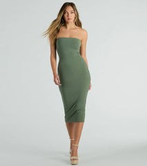 She's The Main Rib Knit Strapless Midi Dress