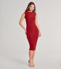 Dinner Downtown Sleeveless Ruched Midi Dress