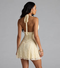 Flirty Girl Ruffled Halter A-Line Lace Mini Dress