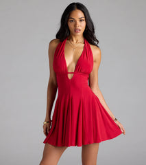 All This Allure Strappy Halter A-Line Skater Dress