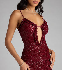 Steal The Spotlight Sequin Ruffle Cutout Mini Dress