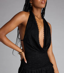 Flirt Mode On Lace Tiered Halter Mini Dress