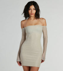 Dance Fever Glitter Mesh Off-The-Shoulder Dress