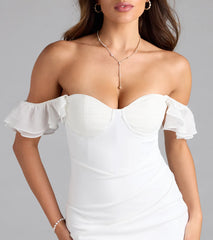 Arrive On The Scene Ruffle Bodycon Crepe Mini Dress