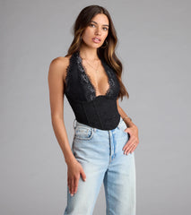 Gorgeous Night Lace Trim Corset Halter Top