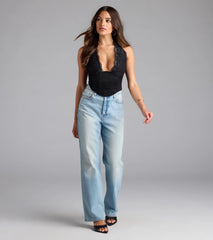 Gorgeous Night Lace Trim Corset Halter Top