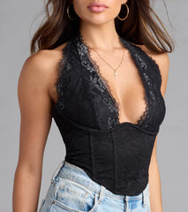 Gorgeous Night Lace Trim Corset Halter Top