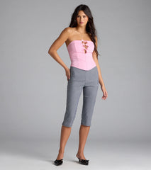 Love For Bows Strapless Ponte Crop Top