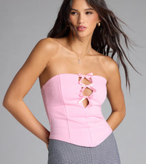 Love For Bows Strapless Ponte Crop Top