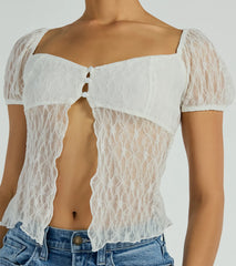 Charm Me Puff Sleeve Lace Crop Top