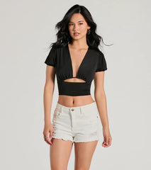 Simply Adorable Puff Sleeve Cutout Crop Top