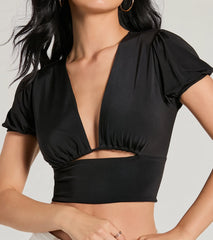 Simply Adorable Puff Sleeve Cutout Crop Top