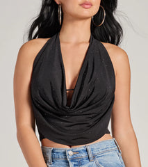 Sultry Flair Rhinestone Knit Halter Crop Top