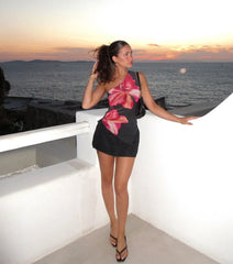 Pretty Bold One-Shoulder Floral Mesh Crop Top