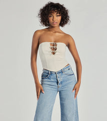 Adorable Glam Rhinestone Bow Cutout Corset Top